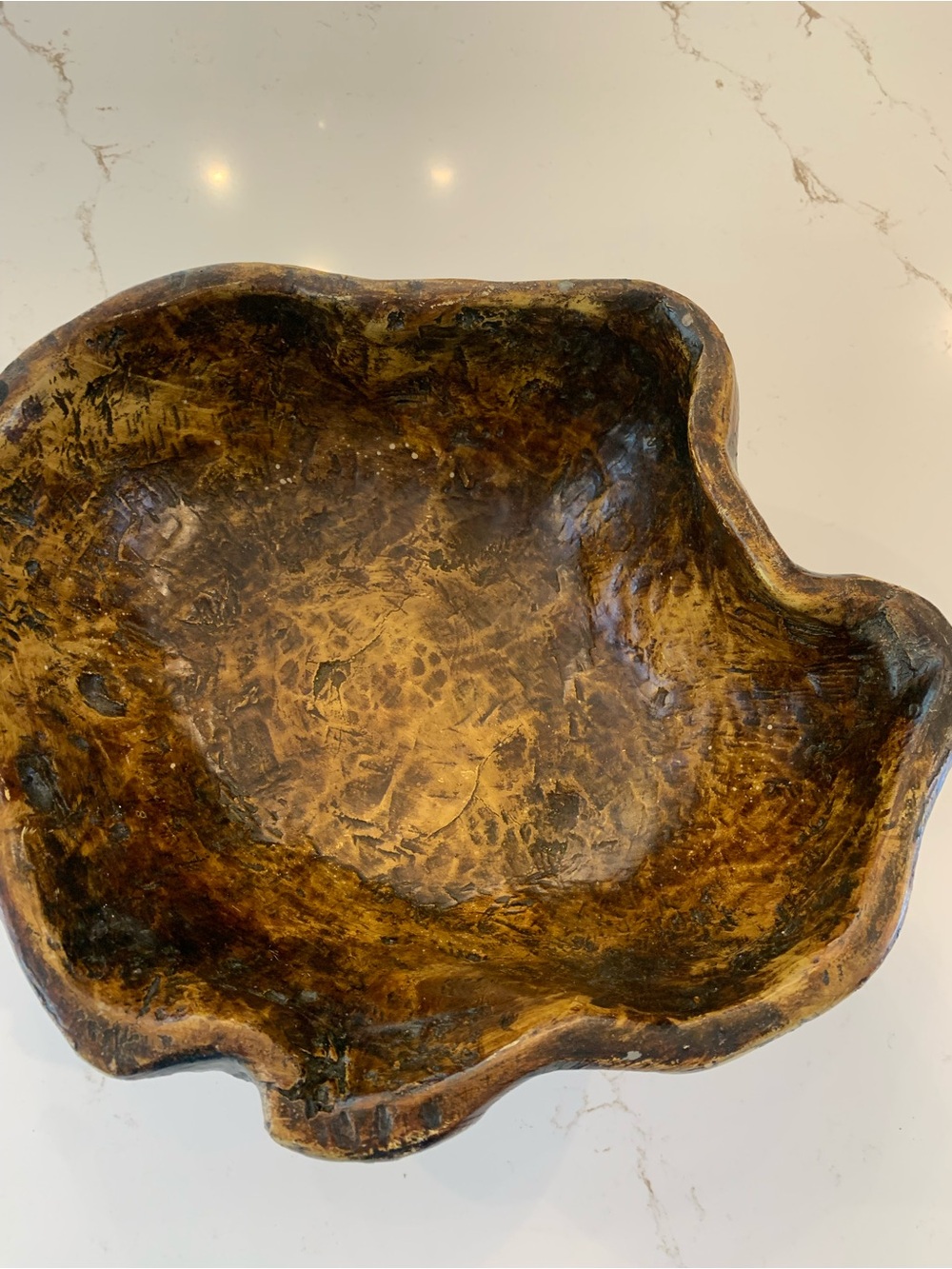 Smith & Hawken Rustic Faux Wood Bowl Raw Look Natural Edge Wood Decor 12”.